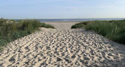 Cottage coast in South Holland behind the dunes by the sea