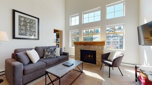 TV, fireplace - 1BR + Loft | Tyndall Stone Lodge | Village Location | Pool & Hot Tub | Private Balcony w/ BBQ (Whistler)