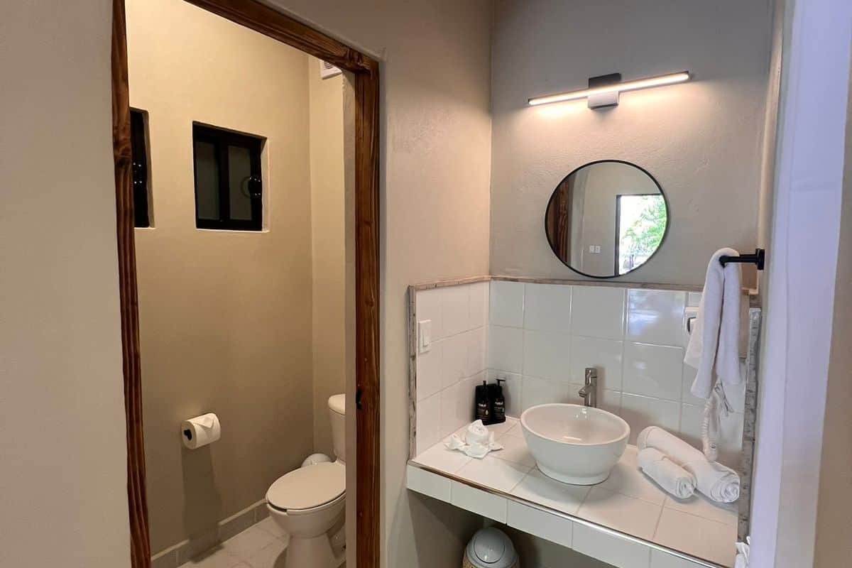 classic room | bathroom | shower, hair dryer, towels, soap