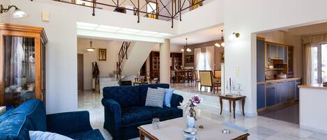 Smart TV, fireplace, DVD player, music library