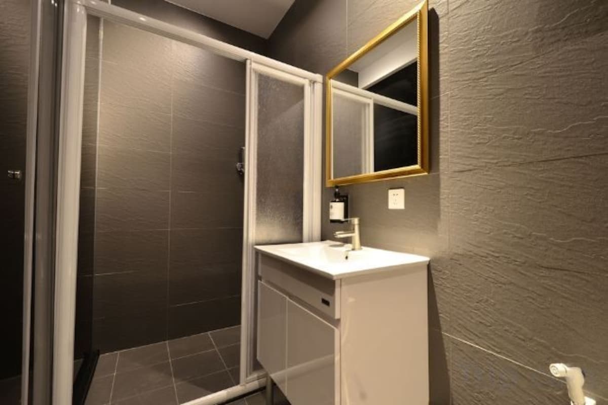 Shower, hair dryer, slippers, bidet