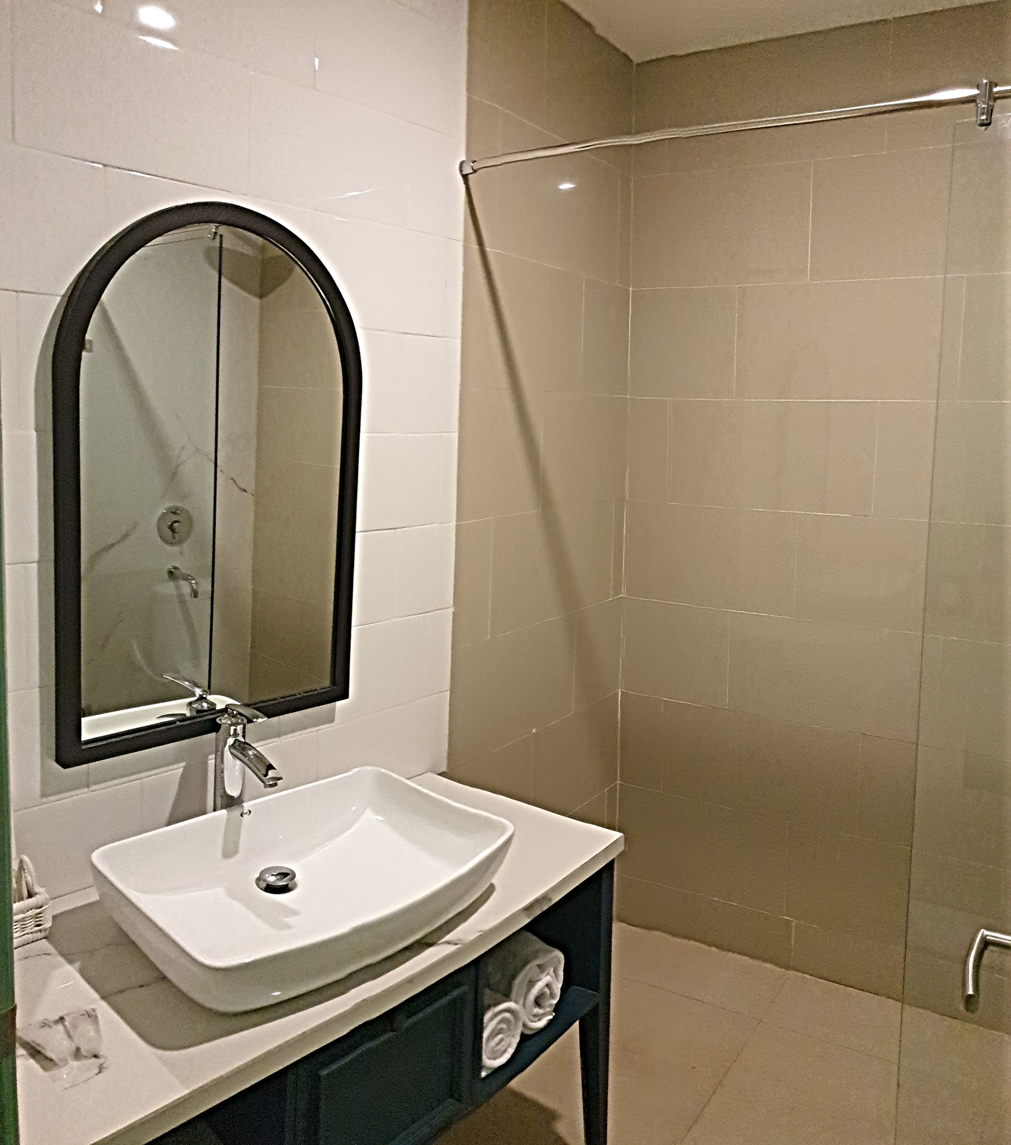 hair dryer, slippers, towels, soap