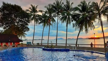 Outdoor pool, sun loungers