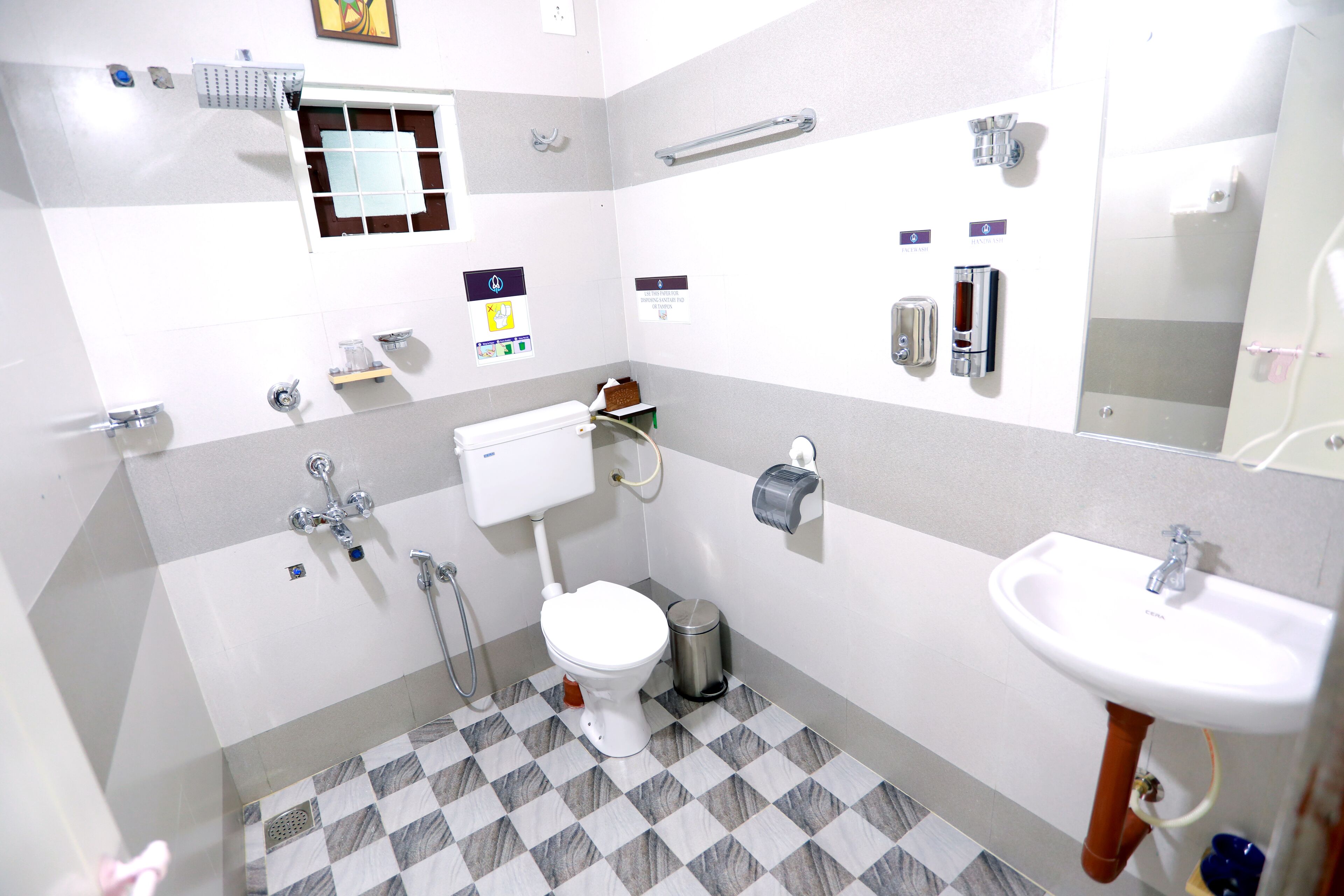 shower, rainfall showerhead, designer toiletries, hair dryer