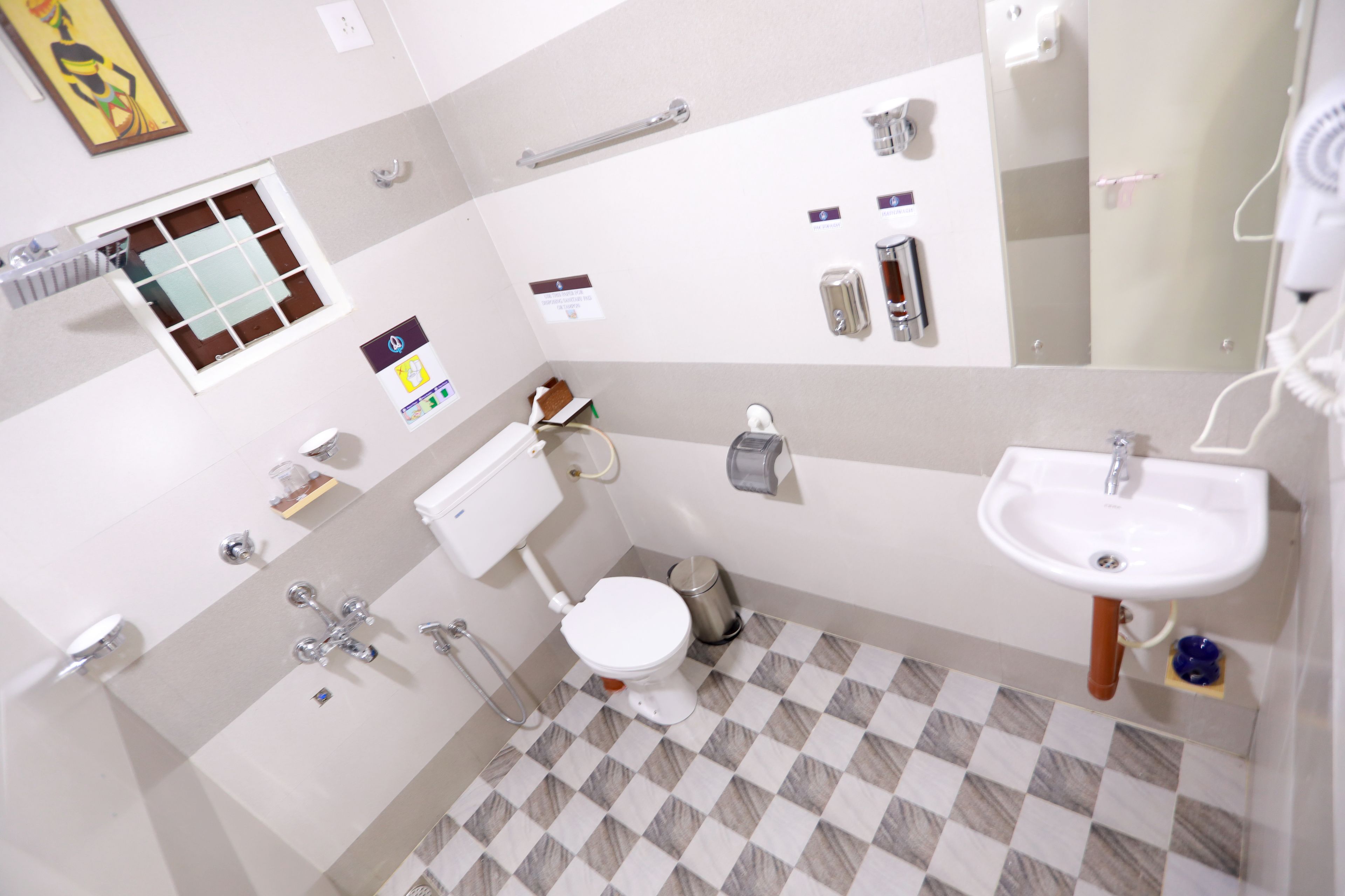 shower, rainfall showerhead, designer toiletries, hair dryer