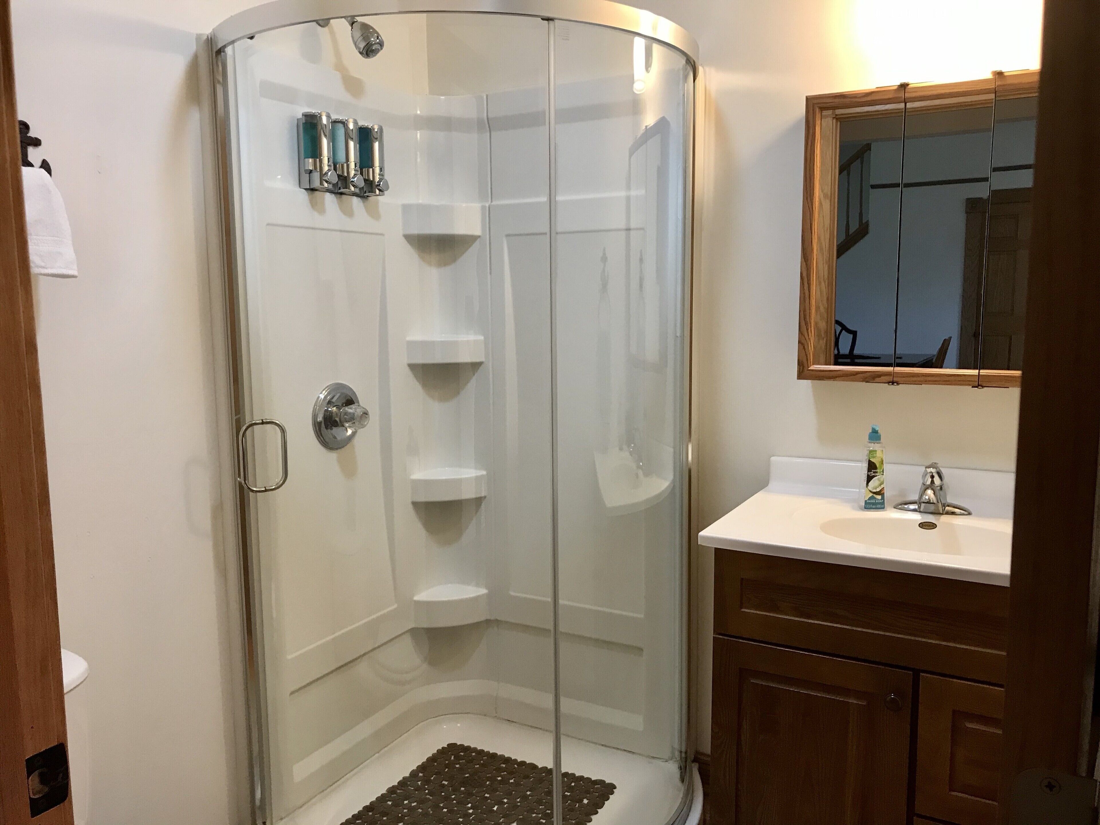 Combined shower/tub, jetted tub, hair dryer, towels