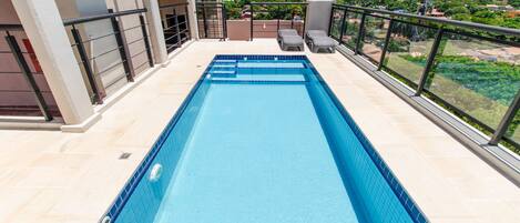 Outdoor pool, sun loungers
