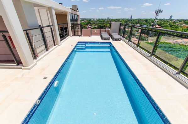 Outdoor pool, sun loungers