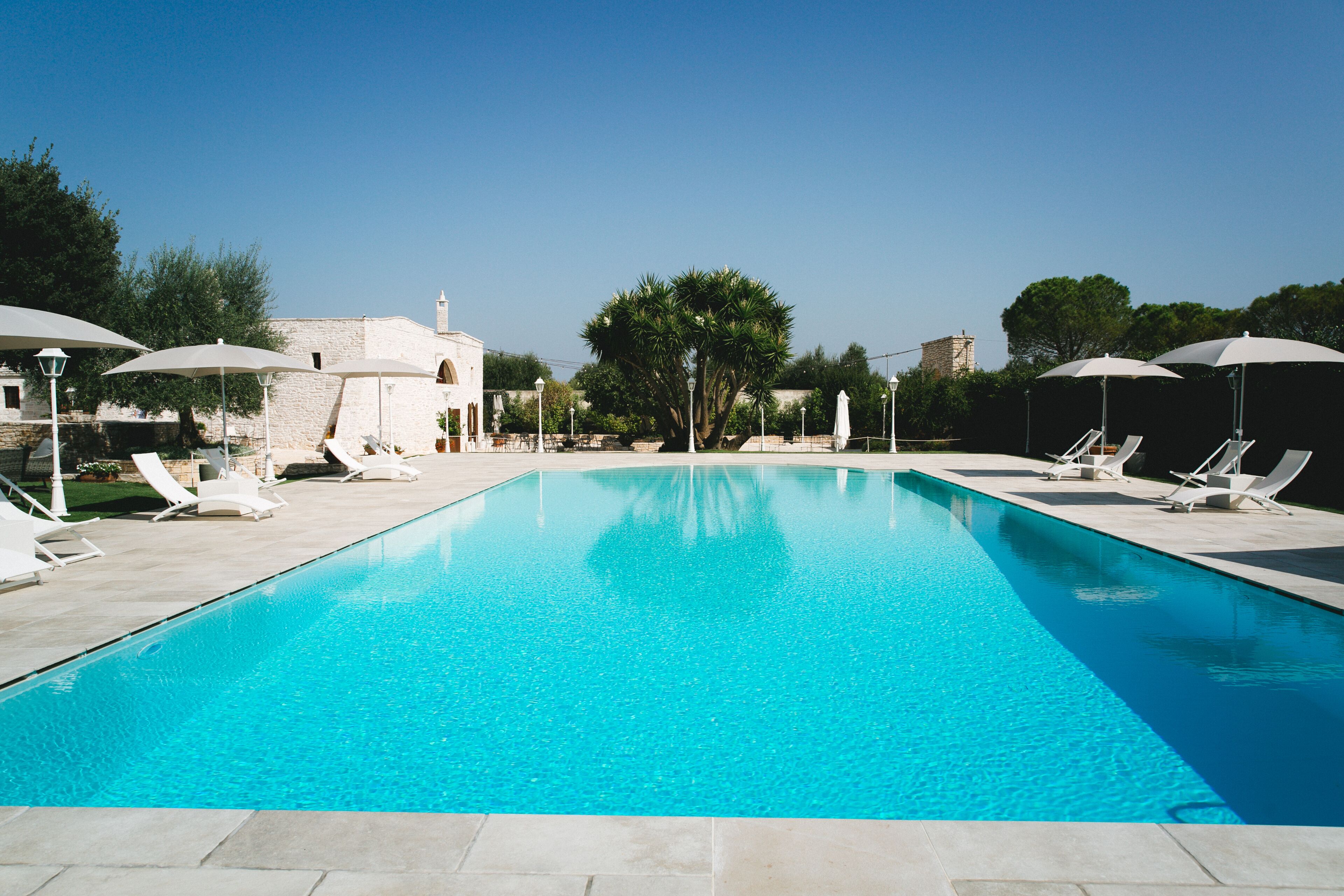 Seasonal outdoor pool, sun loungers