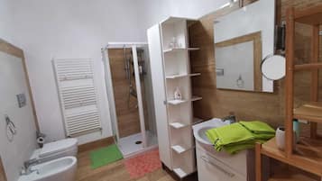 Bathtub, hair dryer, bidet, towels