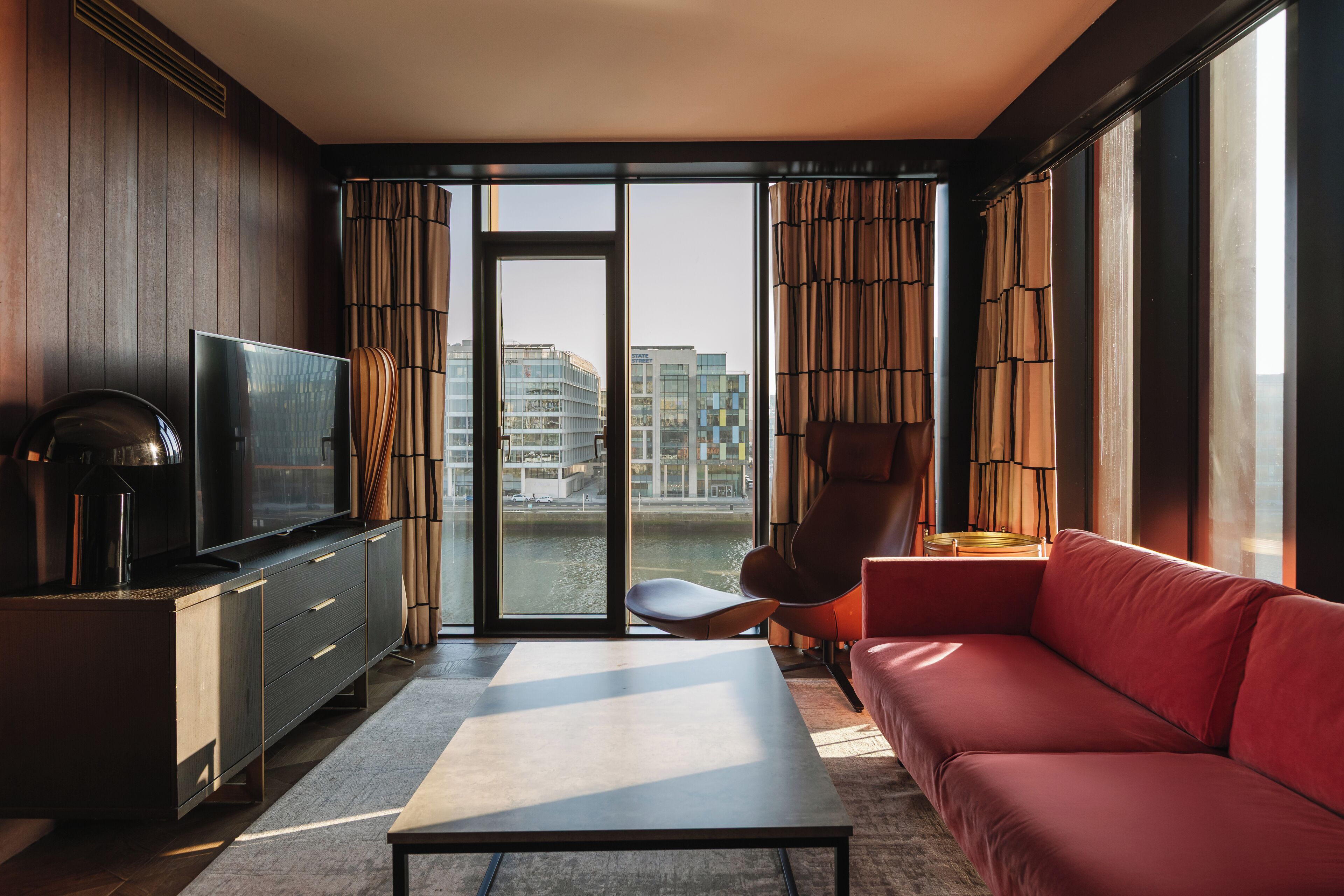 warehouse suite | living area | flat-screen tv, heated floors