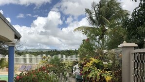 A garden with various plants and a white fence. - The Odile Pool Suite (Le Lamentin)