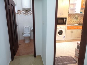 Shower, towels, toilet paper