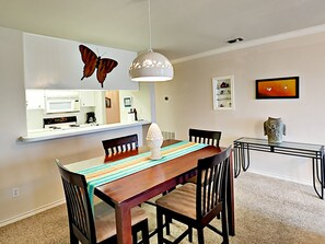 Fridge, microwave, dishwasher, coffee/tea maker