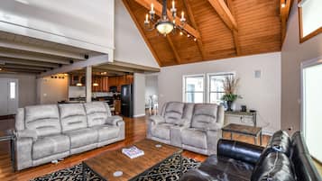 House, Multiple Beds, Private Pool, Pool View | Living room | 42-inch TV with cable channels, fireplace