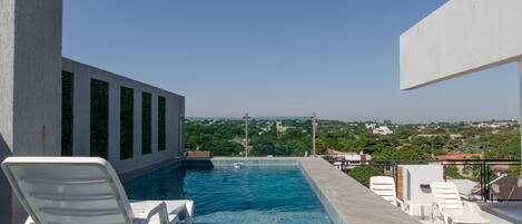 Outdoor pool, sun loungers