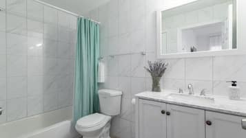 Bathtub, hair dryer, towels