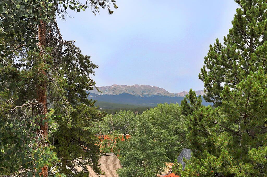Un paysage montagneux, avec des arbres et un ciel dégagé.