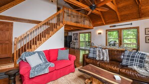 House, Multiple Beds, Kitchen | Living room | 42-inch TV with cable channels, fireplace - Drift Away Chalet (Swanton)