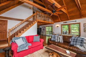 House, Multiple Beds, Kitchen | Living room | 42-inch TV with cable channels, fireplace - Drift Away Chalet (Swanton)