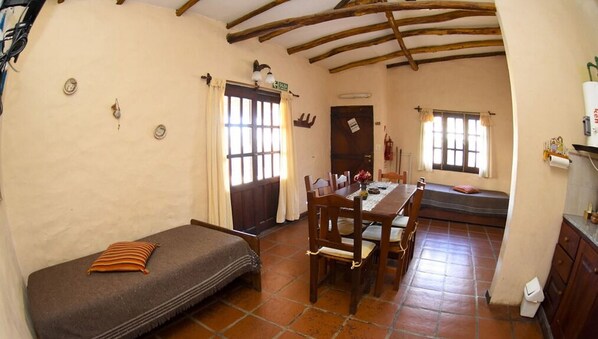 Fridge, microwave, electric kettle, cookware/dishes/utensils