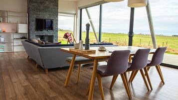 Fernseher, Kamin, DVD-Player