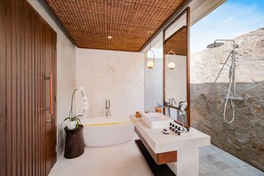 One Bedroom Pool Villa | Bathroom | Shower, free toiletries, hair dryer, bathrobes - The Garcia Ubud Hotel & Resort (Ubud)