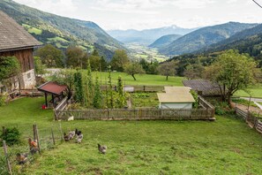 A rural landscape with a wooden house, a fenced yard, and a valley view. - Spacious Apartment in Afritz am See near Ski Area (Treffen)