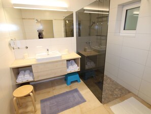 Apartment | Bathroom | Shower, hair dryer, towels
