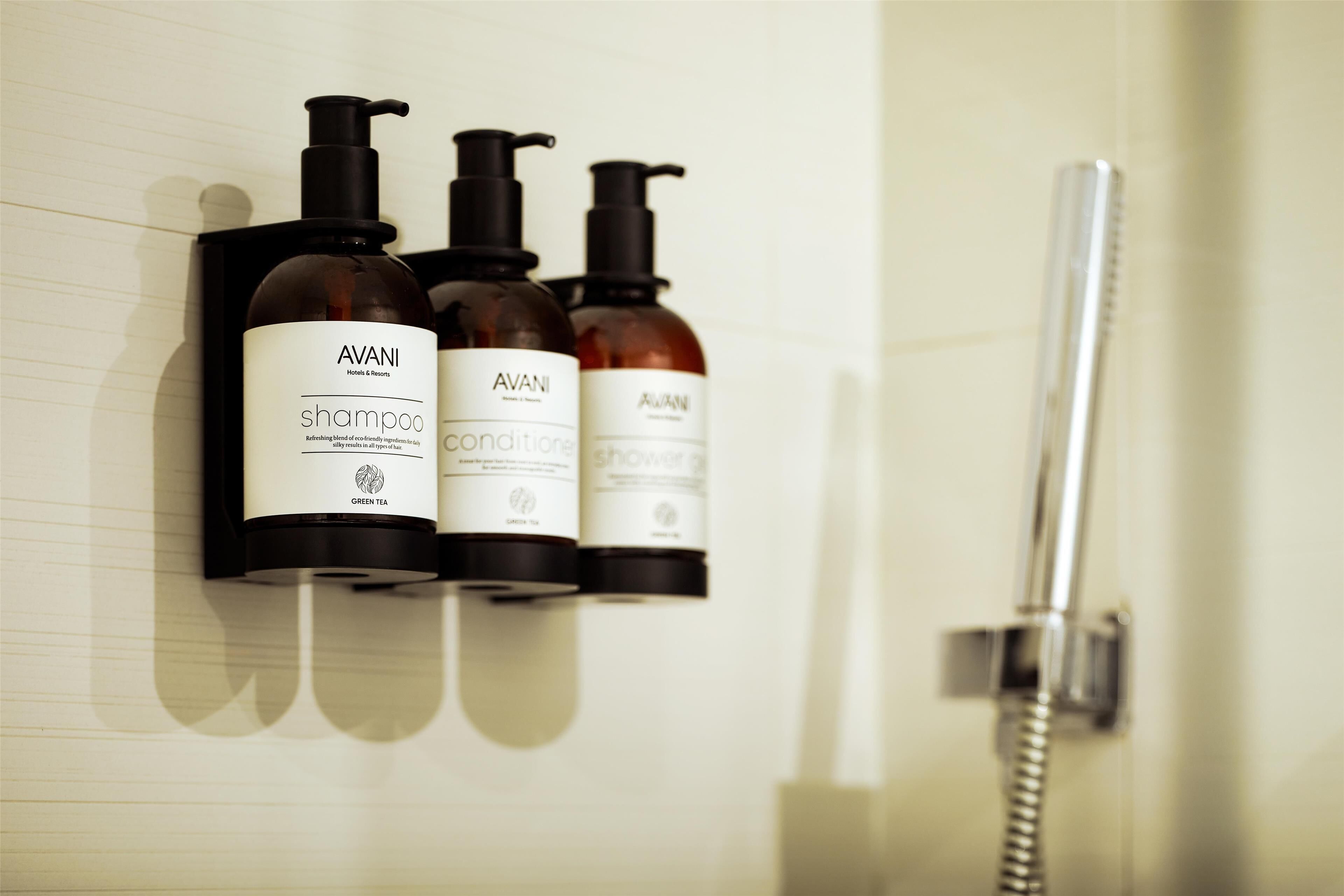 shower, eco-friendly toiletries, hair dryer, towels