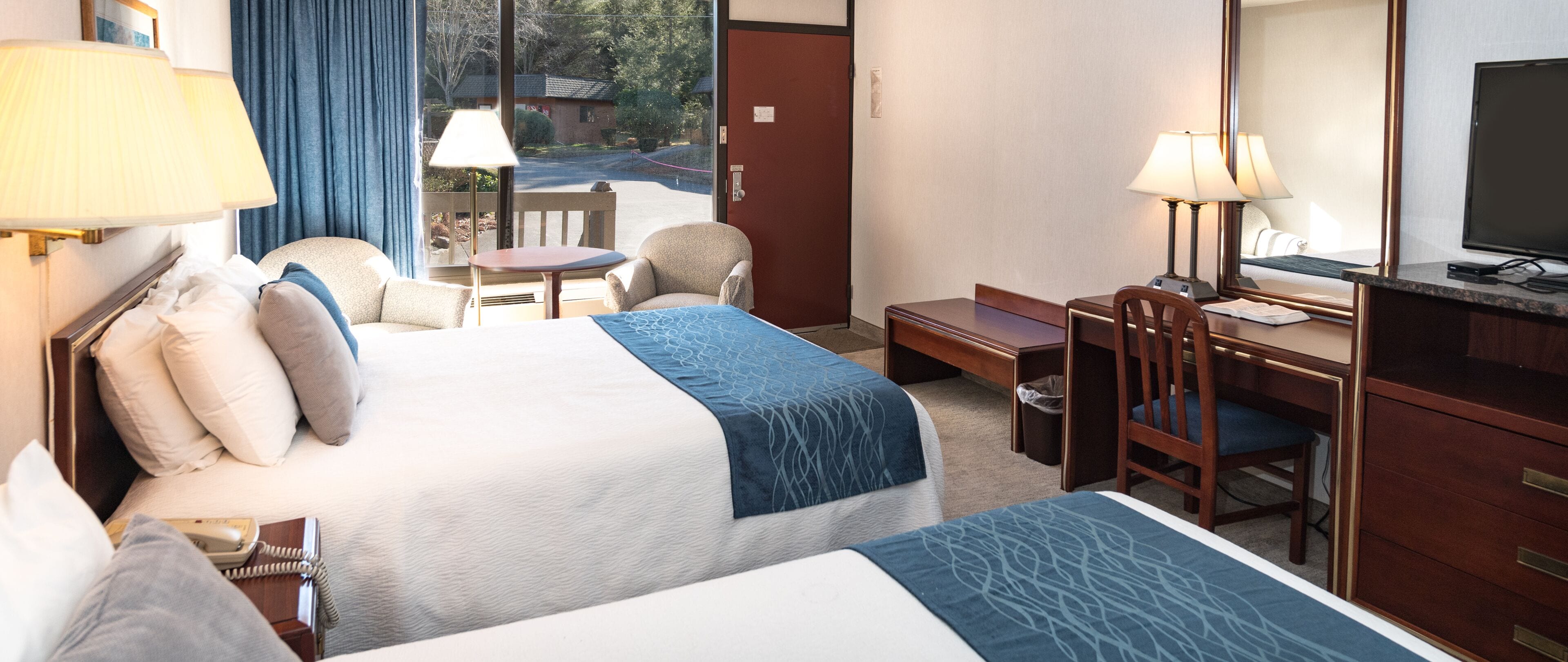 Two Queen, Upstairs, Non Smoking | Individually decorated, individually furnished, laptop workspace