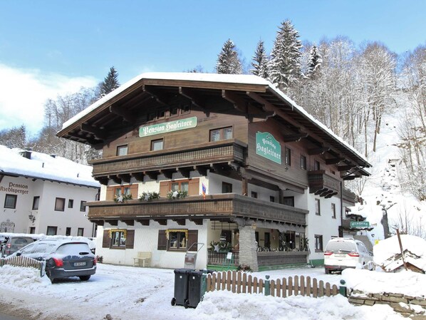 A multi-story building with balconies, labeled "Pension Hagleitner." - Spacious Apartment in Saalbach-hinterglemm near Ski Area (Saalbach-Hinterglemm)