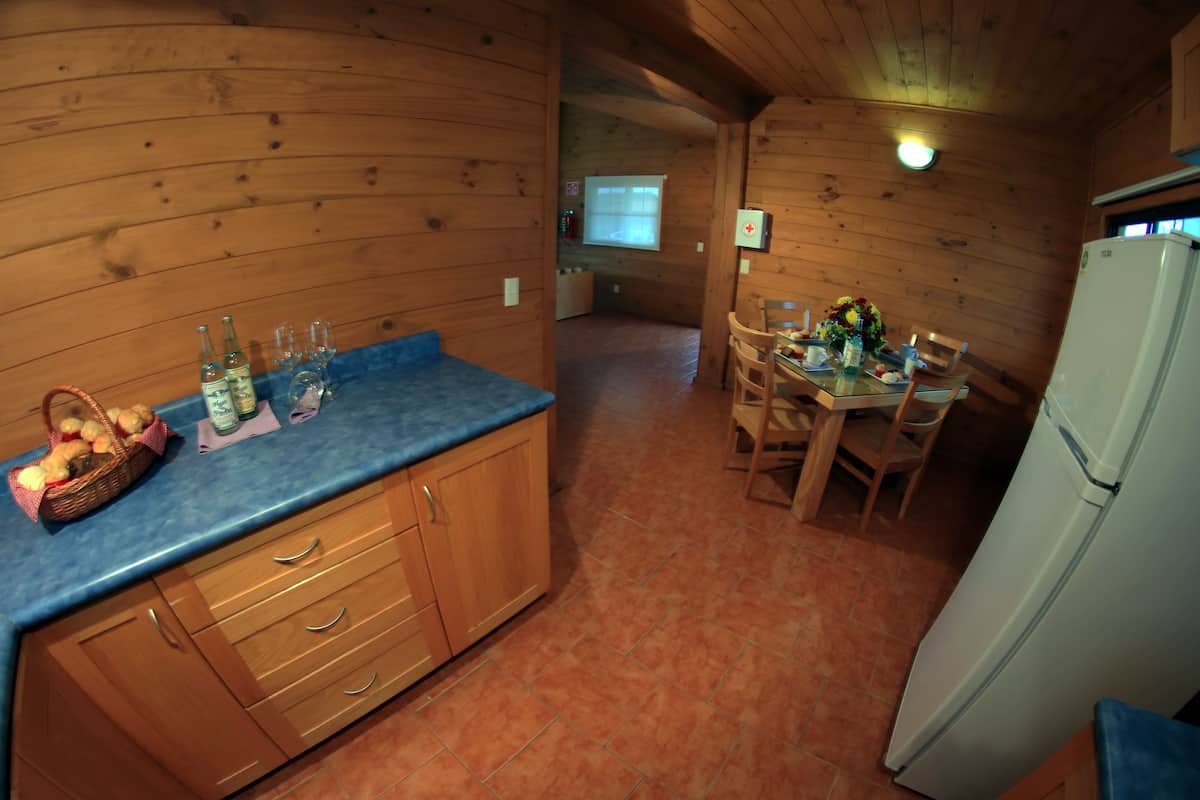 Full-sized fridge, microwave, coffee/tea maker, blender