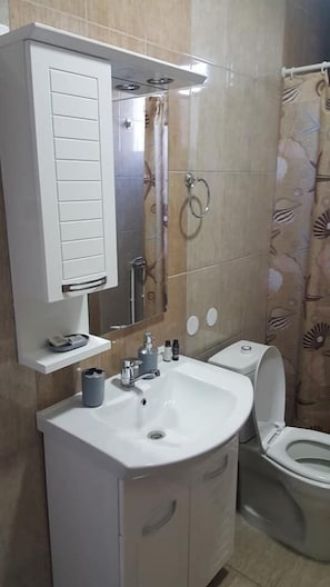 Double Room | Bathroom | Shower, bidet, towels, toilet paper