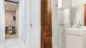 Regadera, secadora de cabello, toallas