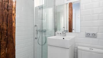 Regadera, secadora de cabello, toallas