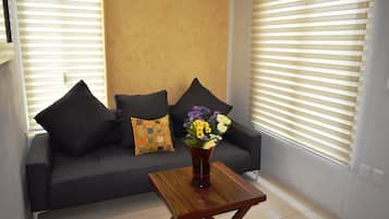 Departamento estándar | Sala de estar | Televisión de pantalla plana de 36 pulgadas con canales digitales