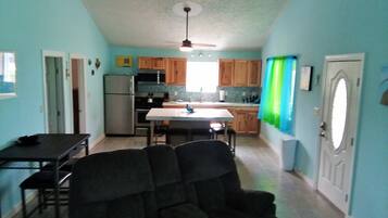 TV, DVD player, video library, stereo