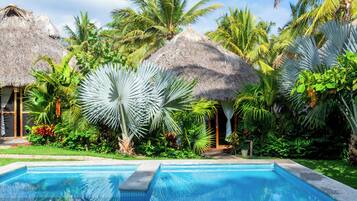 Outdoor pool, open 9:00 AM to 9:00 PM, pool umbrellas, sun loungers