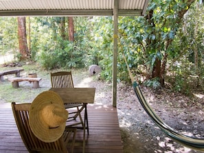 Outdoor dining - Moo Creek Rainforest hideaway  (Cow Bay)