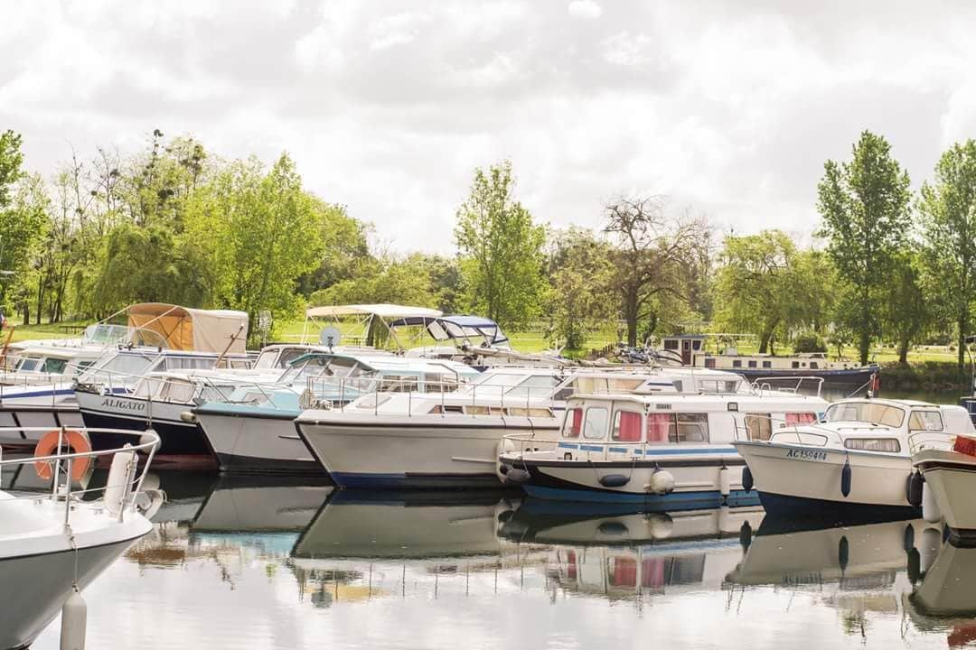 Een jachthaven met verschillende boten die aanmeren.
