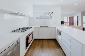 Full-size fridge, microwave, oven, stovetop