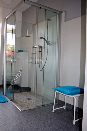 Departamento, 1 habitación | Baño | Regadera y toallas 
