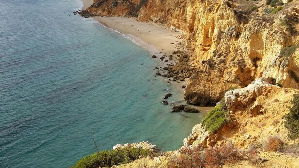 A coastal landscape with a sandy beach and rocky cliffs. - FABULOUS 2 BED LUXURY APARTMENT, GREAT VIEWS, MARINA VILLAGE, 120M2 (Lagos)