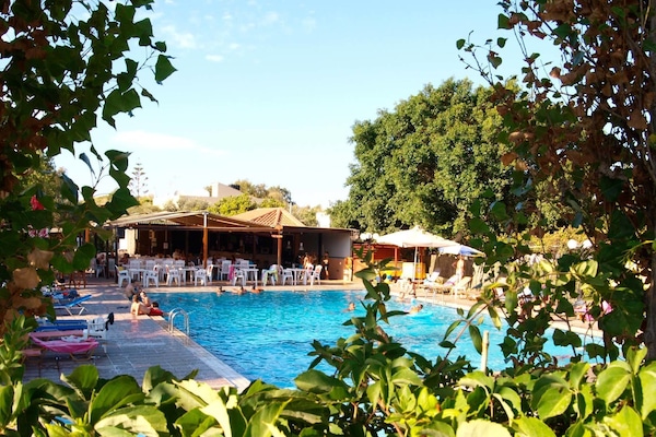 Seasonal outdoor pool, open 10:00 AM to 7:00 PM, pool umbrellas