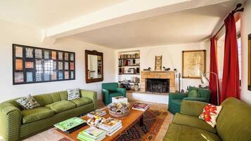 TV, fireplace