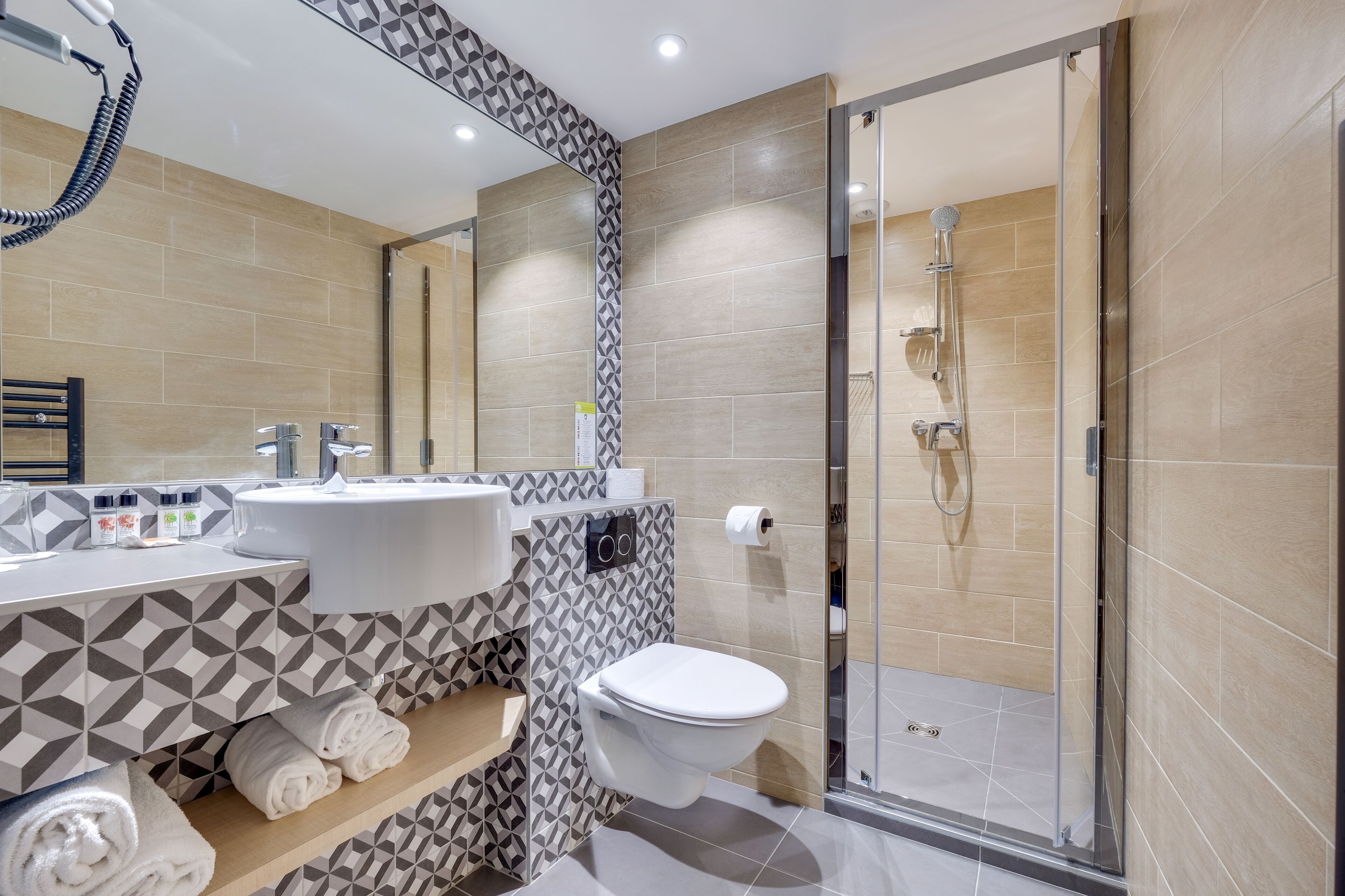 free toiletries, hair dryer, towels