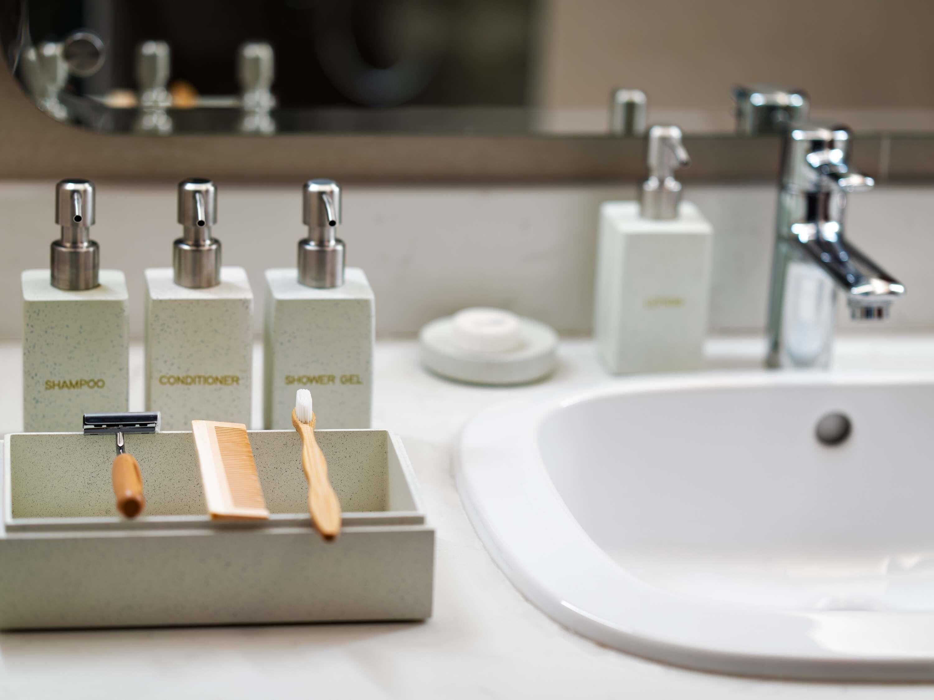 Eco-friendly toiletries, hair dryer, bathrobes, slippers