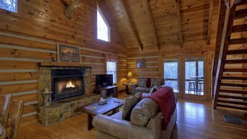Cabin | Living room | Flat-screen TV, fireplace, DVD player