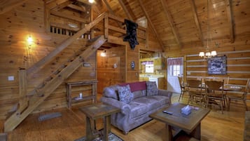 Cabin | Living room | Flat-screen TV, fireplace, DVD player